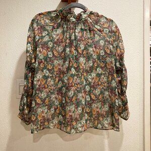 Zara Floral Print Sheer Top Size XS